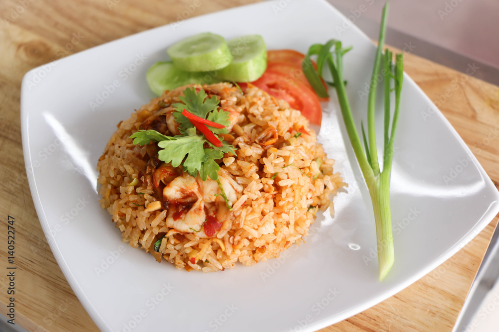 Chili in oil fried rice with shrimps