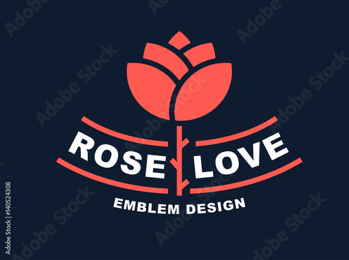 Fototapeta Naklejka Na Ścianę i Meble -  Red rose logo - vector illustration, emblem design on dark background