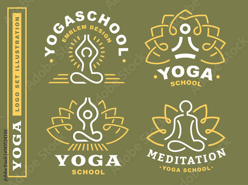 Set yoga logos - vector illustration, emblem design on green background