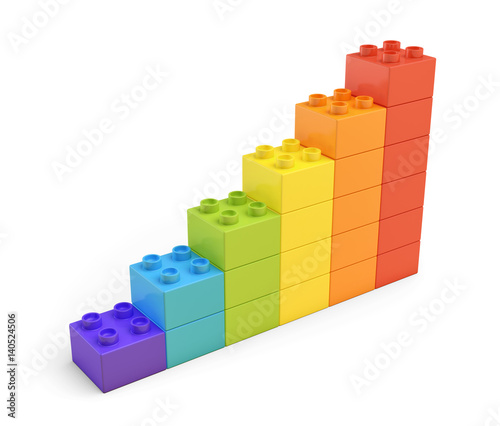 3d rendering of colorful stairs made of many bricks on white background.