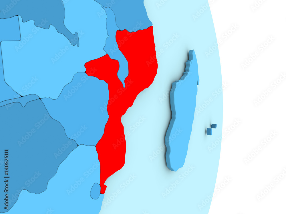 Fototapeta premium Mozambique on blue political globe