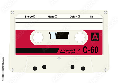 Audio cassette with space for any text. Flat vector.