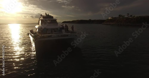 Aerial View of Boat Party with Sunset in Paradise Islands in Bahamas