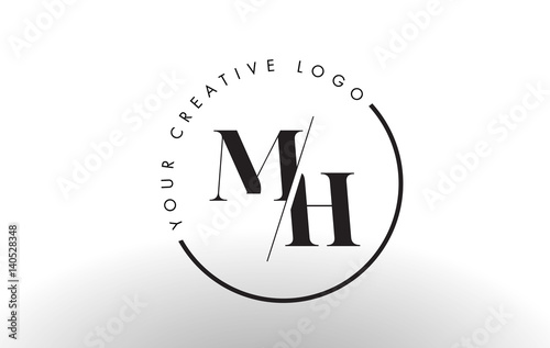 MH Serif Letter Logo Design with Creative Intersected Cut.