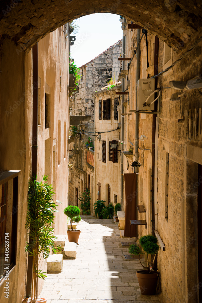 Fototapeta premium Old town of Korcula, Croatia. Traveling, vacation, tourism concept.