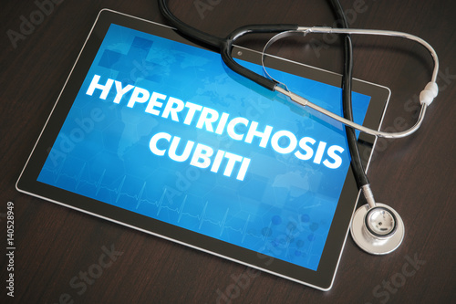 Hypertrichosis cubiti (cutaneous disease) diagnosis medical concept on tablet screen with stethoscope photo