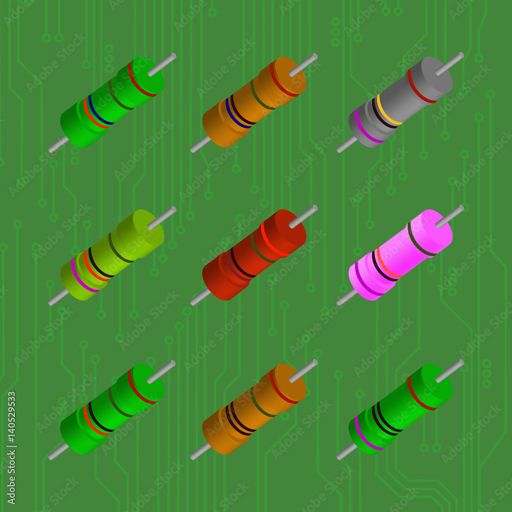 Abstract the set of 3D resistor. Icon resistor. The electronic component. vector illustration. Abstract the set of 3D resistor. Icon resistor. The electronic component. vector illustration.
