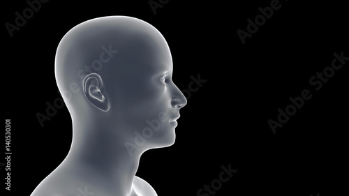 profile of a smiling handsome young Caucasian man (conceptual 3d illustration on a black background)