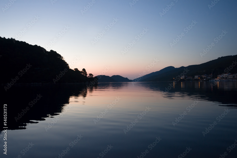 Sunset in Adriatic. Marine landscape. Traveling, vacation, holiday concept.