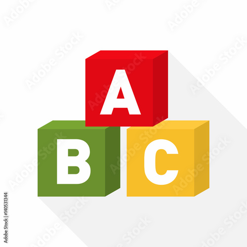 ABC blocks flat icon for education with light shadow. Vector illustration