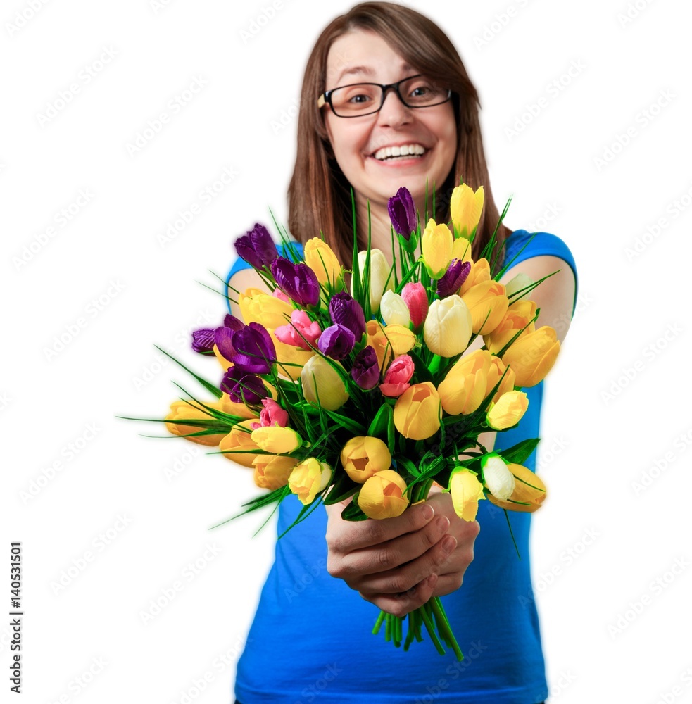 Woman holds flower. Woman holds flower.