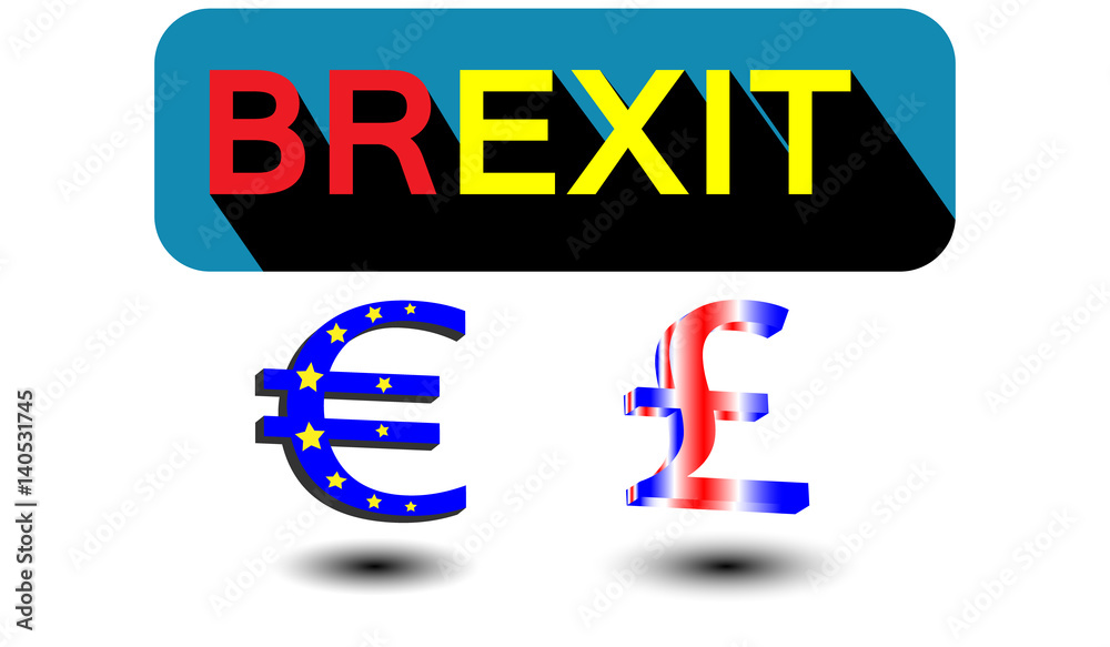 Brexit icon with two colors and currency Yellow and red letters with shadow. Referendum UK. Brexit text Brexit icon with two colors and currency Yellow and red letters with shadow. Referendum UK. Brexit text