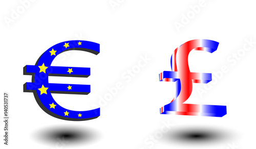 Brexit icon with two colors and currency Yellow and red letters with shadow. Referendum UK. Brexit text 