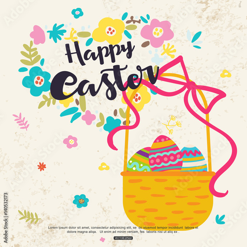 Greeting card with easter basket for kids vector illustration