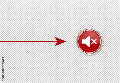 Pfeil zeigt auf Knopf - Lautsprecher aus - leise - stumm