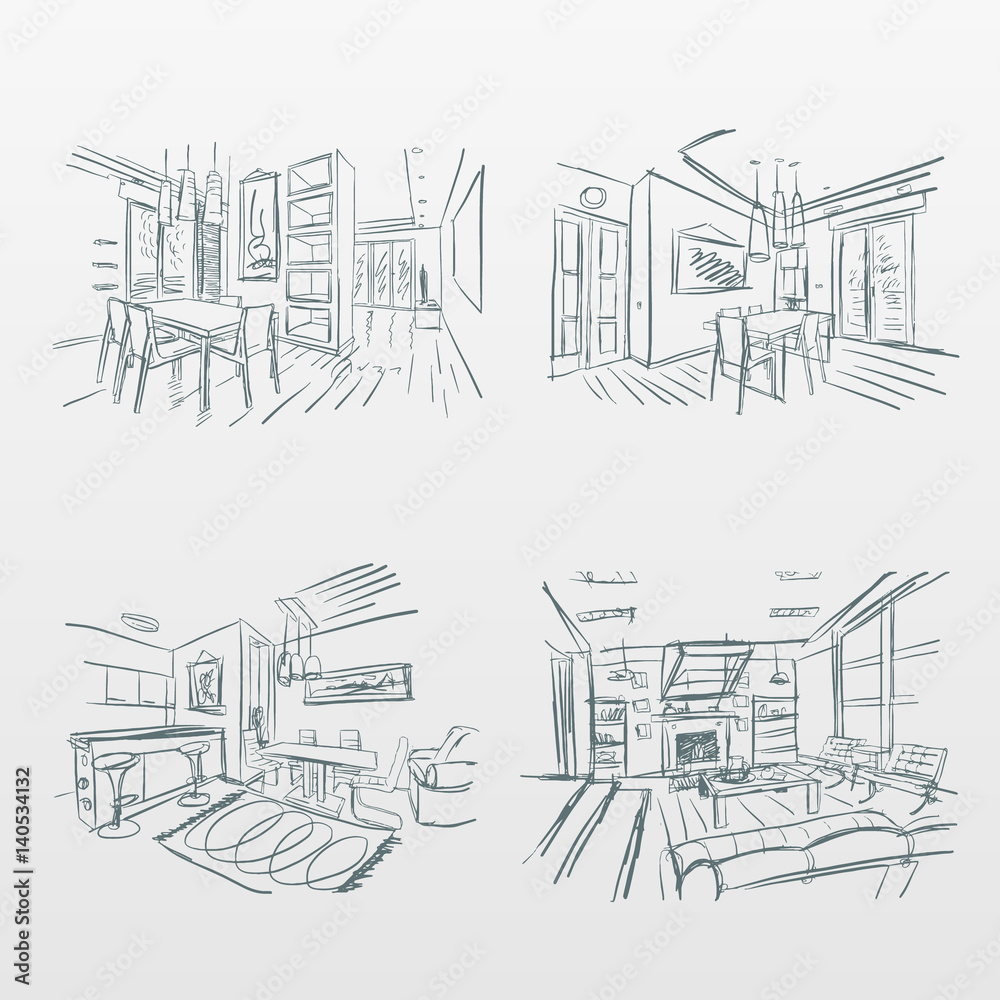 Obraz premium hand drawn interior sketches