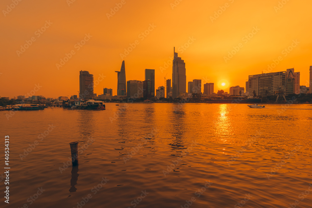 Ho Chi Minh city, Vietnam - March 06, 2017: Colorful sunset on Sai Gon river