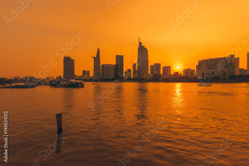 Ho Chi Minh city, Vietnam - March 06, 2017: Colorful sunset on Sai Gon river