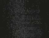 Corrupted source code. Modern vector illustration about computer security. Abstract ascii glitch background. Fatal programming error. Buffer overflow problem. Random signal error. Element of design.