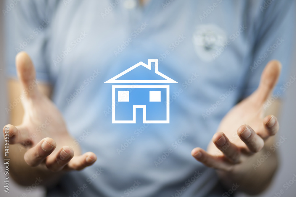 man hand house in screen man hand house in screen