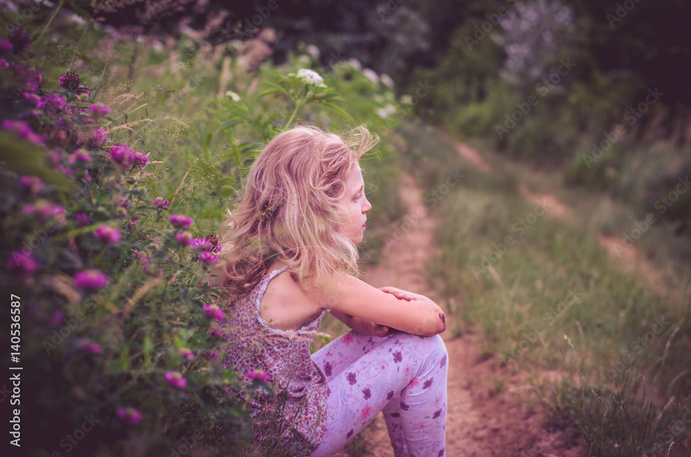 lonely girl in rural path lonely girl in rural path