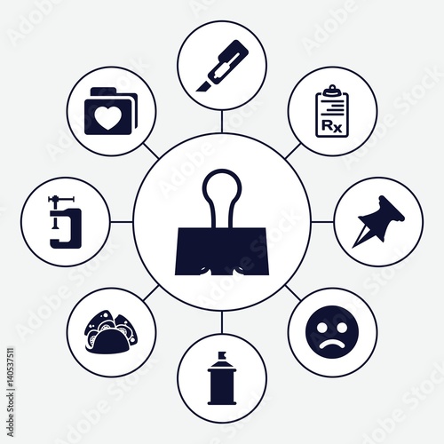 Set of 9 clip filled icons