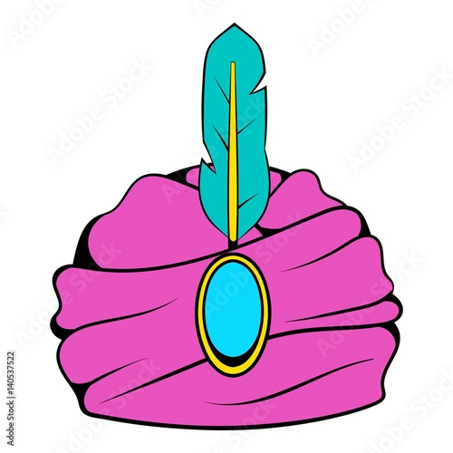 Turban with a feather icon cartoon