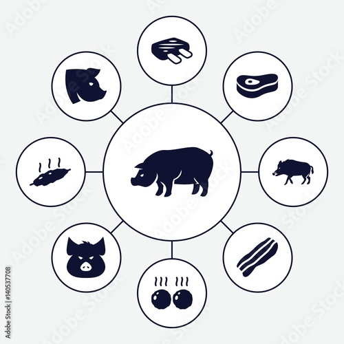 Set of 9 pork filled icons