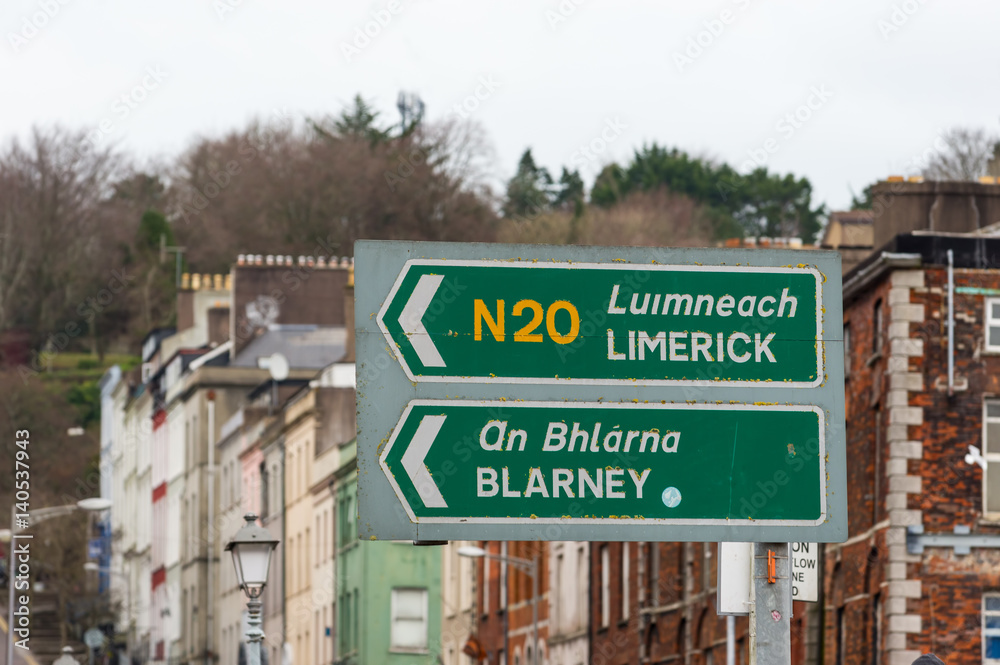 Limerick and Blarney direction signs in Cork, Ireland