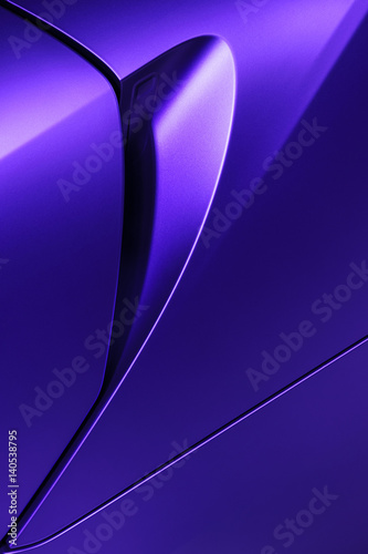 Bodywork of lilac sedan, surface of sport car door and handle in ultramodern style, detail of concept racing vehicle