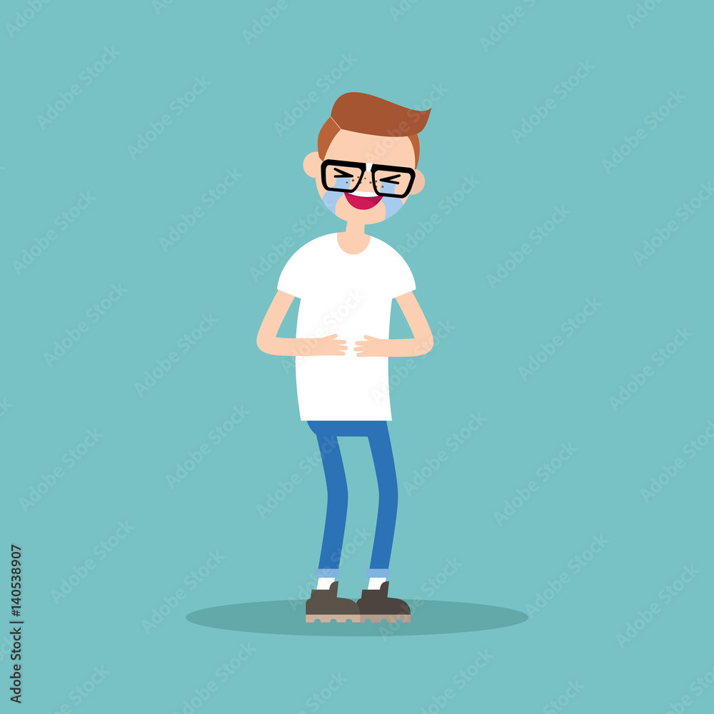 laughing out loud nerd boy / flat vector editable illustration laughing out loud nerd boy / flat vector editable illustration