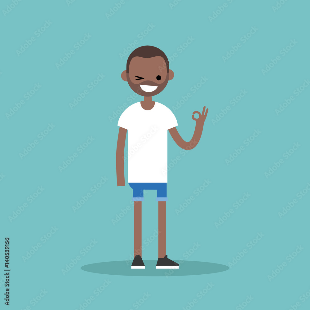 Smiling winking black man says Smiling winking black man says
