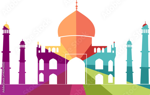 Illustration coloré du Taj Mahal, icône ou symbole