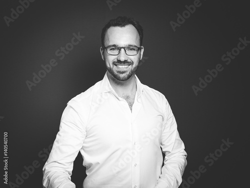 Black and white B&W portrait of an artist