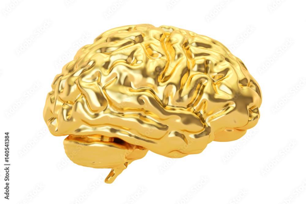Golden Brain, 3D rendering Golden Brain, 3D rendering