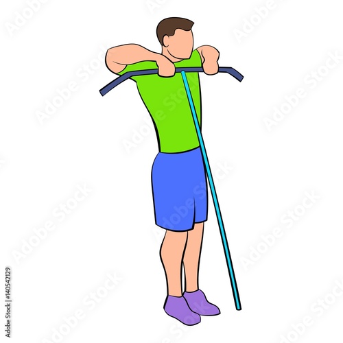 Man exercising on cable machine icon cartoon