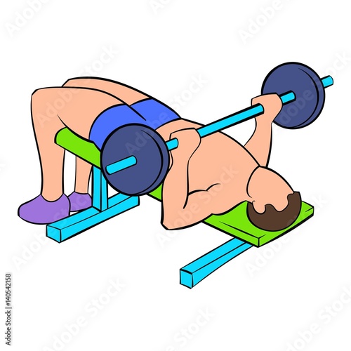 Men training on the bench press icon cartoon
