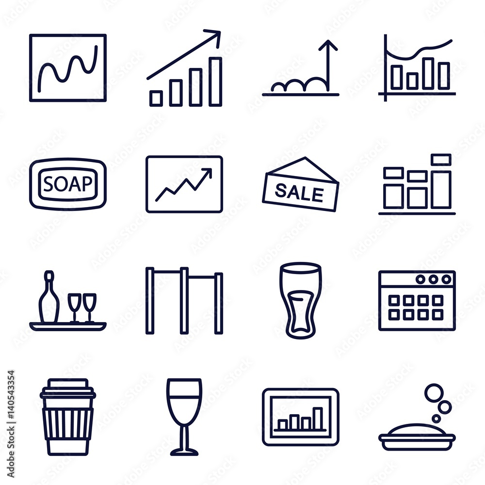 Set of 16 bar outline icons Set of 16 bar outline icons