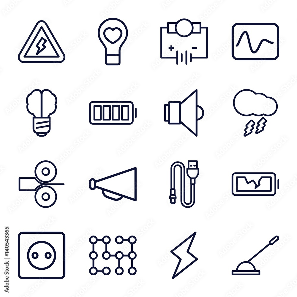 Set of 16 electricity outline icons Set of 16 electricity outline icons