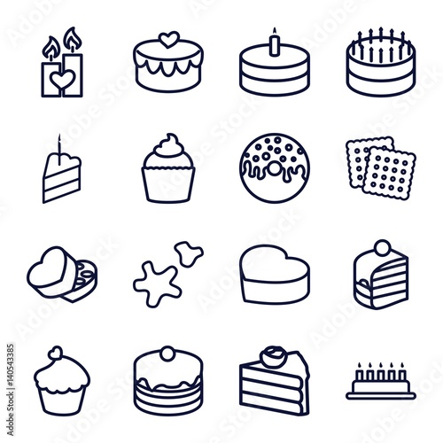 Set of 16 cake outline icons