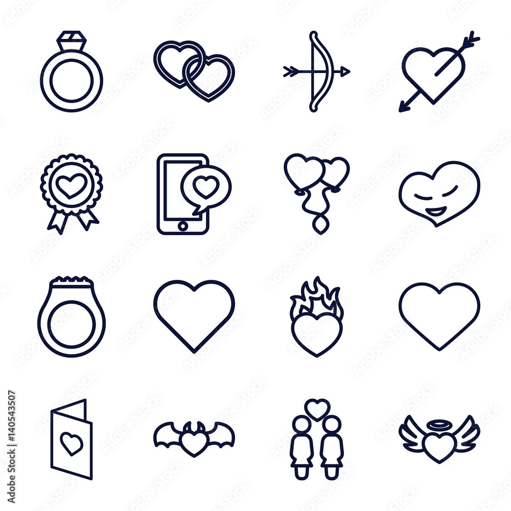 Set of 16 valentine outline icons