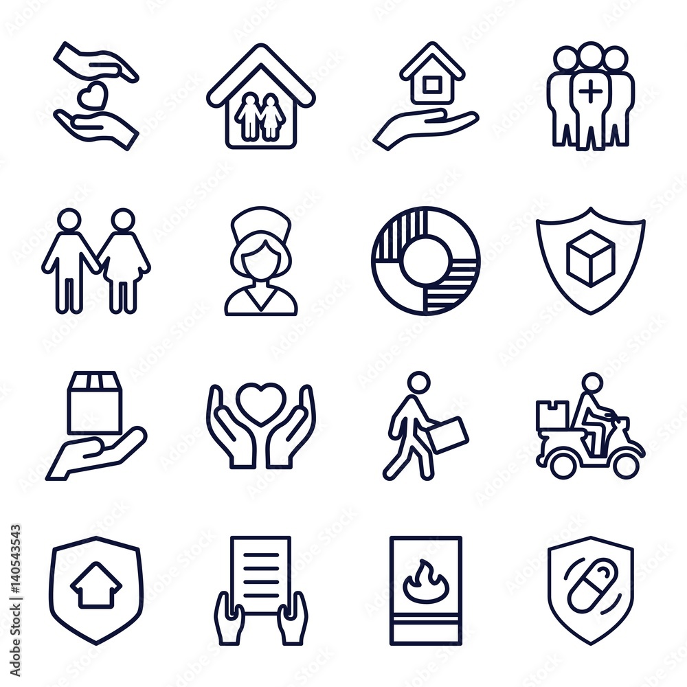 Set of 16 insurance outline icons Set of 16 insurance outline icons