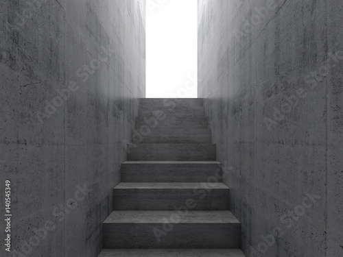 Stairway goes up to the glowing white door