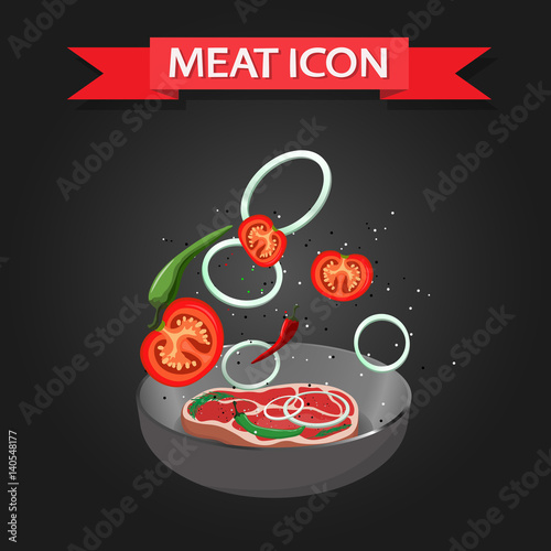 Fresh meat steak vector isolated on dark background photo