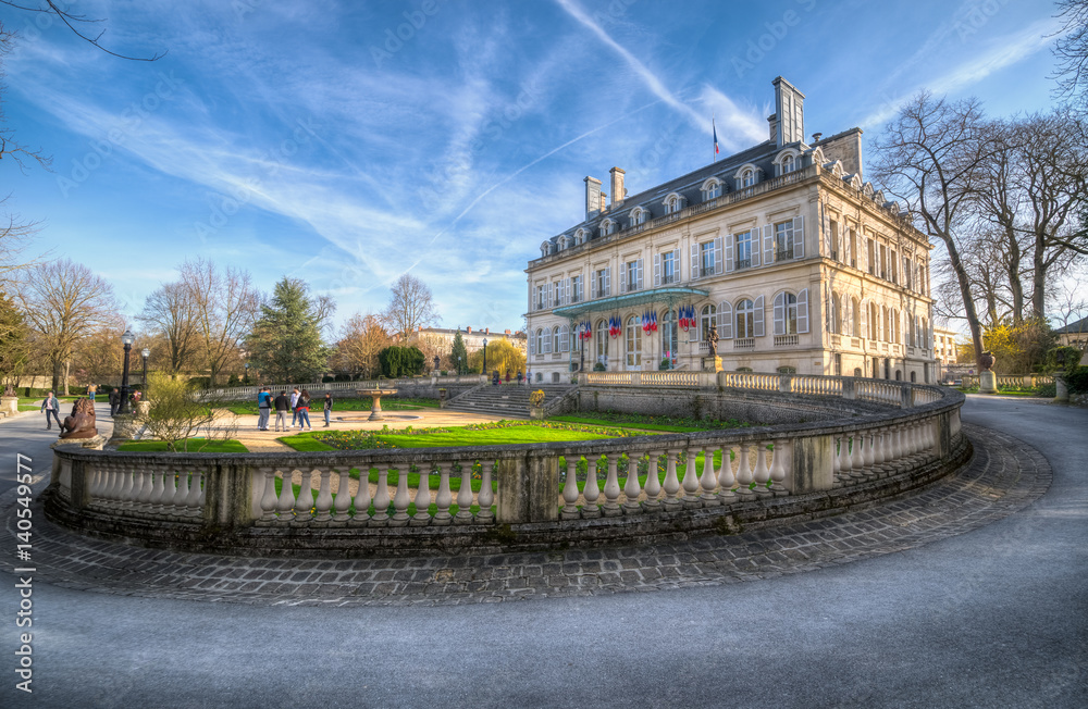 Fototapeta premium Beautiful Epernay town hall building and its garden in spring, France