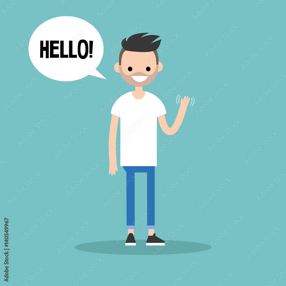Friendly bearded man saying "Hello" and waving hand / editable vector clip  art illustration Stock Vector | Adobe Stock