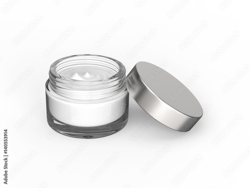 3D illustration glass cosmetic container for cream 3D illustration glass cosmetic container for cream