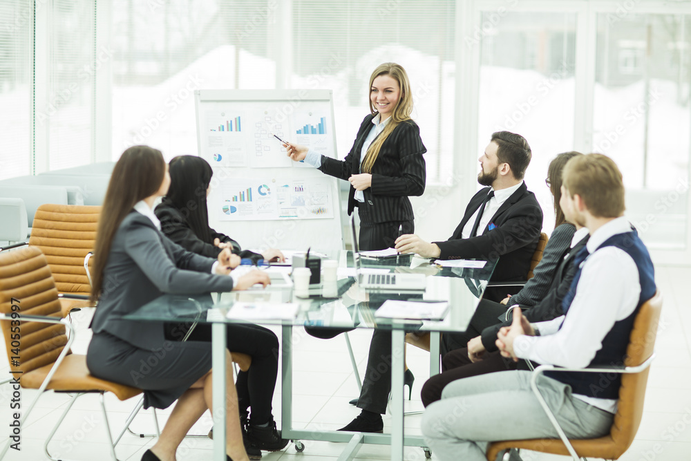 business team gives a presentation of a new financial project for the business partners of the company business team gives a presentation of a new financial project for the business partners of the company