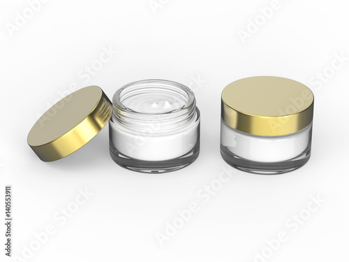 3D illustration two glass cosmetic container for cream
