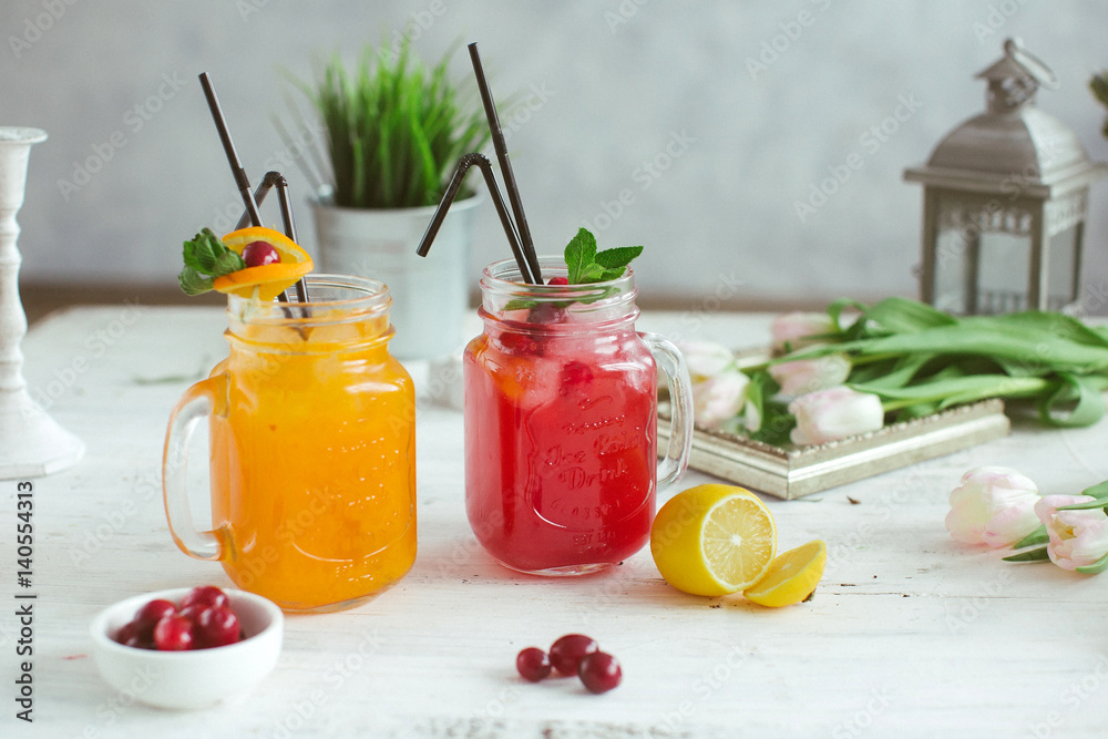Fresh drink lemonade orange strawberry cranberries